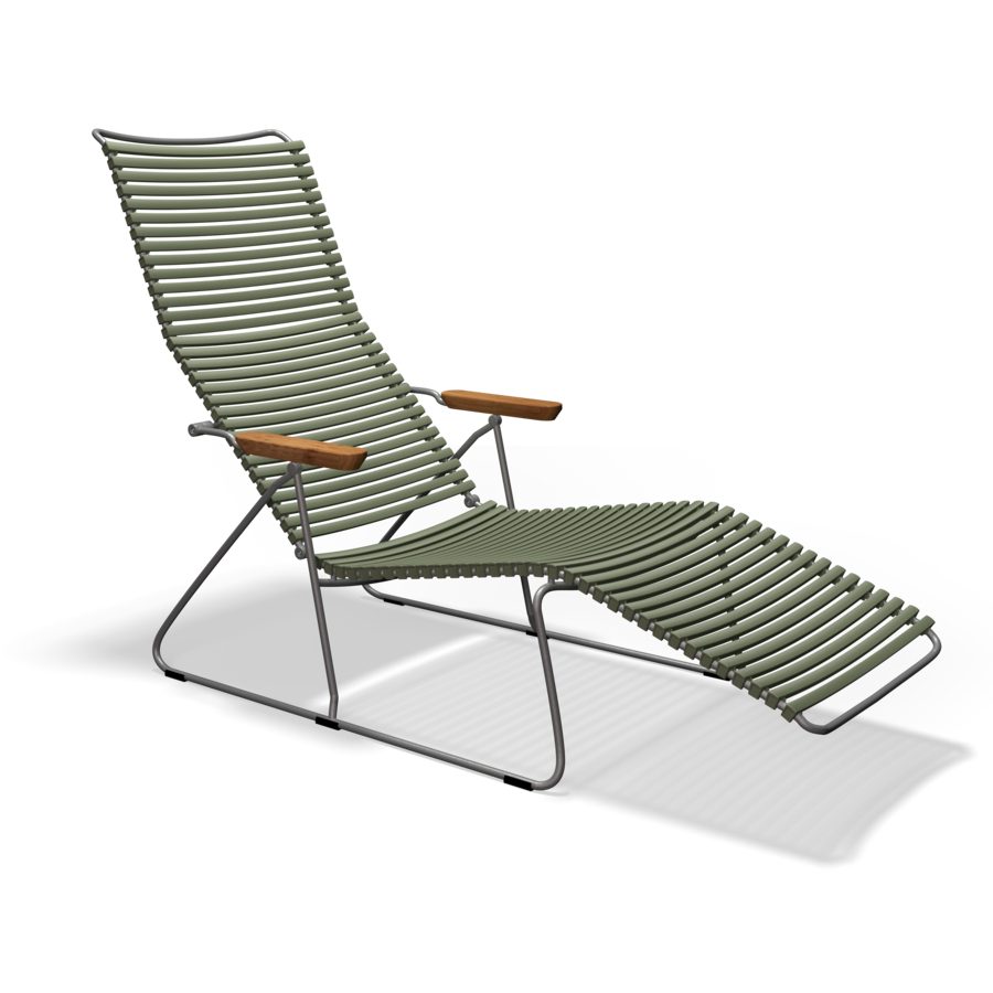 Houe "Click" Sunlounger mit verstellbarer Rückenlehne, Stahlgestell grau, Kunststoff-Lamellen olivgrün