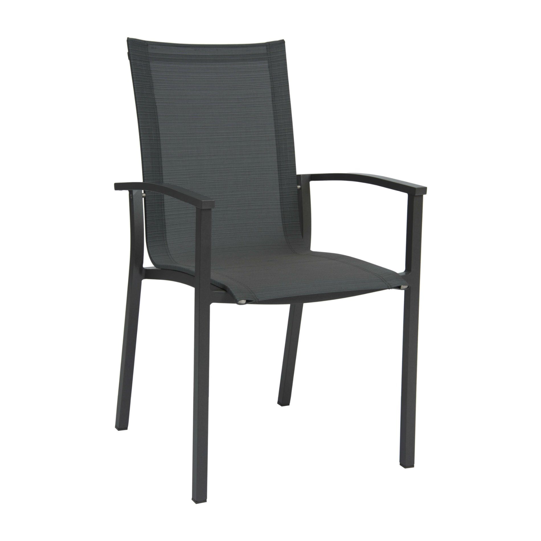 Stapelsessel "Evoee" von Stern, Gestell Aluminium anthrazit, Textilgewebe karbon, Armlehnen Aluminium anthrazit