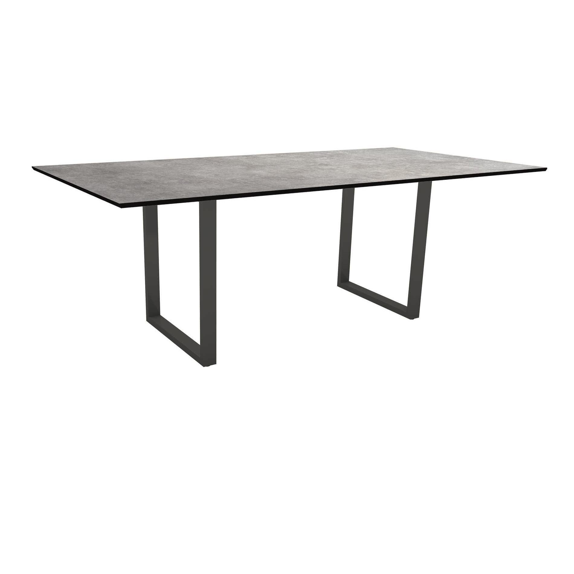 Stern Kufentisch, Maße: 200x100x73 cm, Gestell Aluminium anthrazit, Tischplatte HPL Metallic grau
