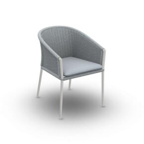 Jati&Kebon "Fortuna" Dining-Sessel, Gestell Aluminium weiß, Rope press weaving hellgrau melange, Kissen Natté Grey Chiné