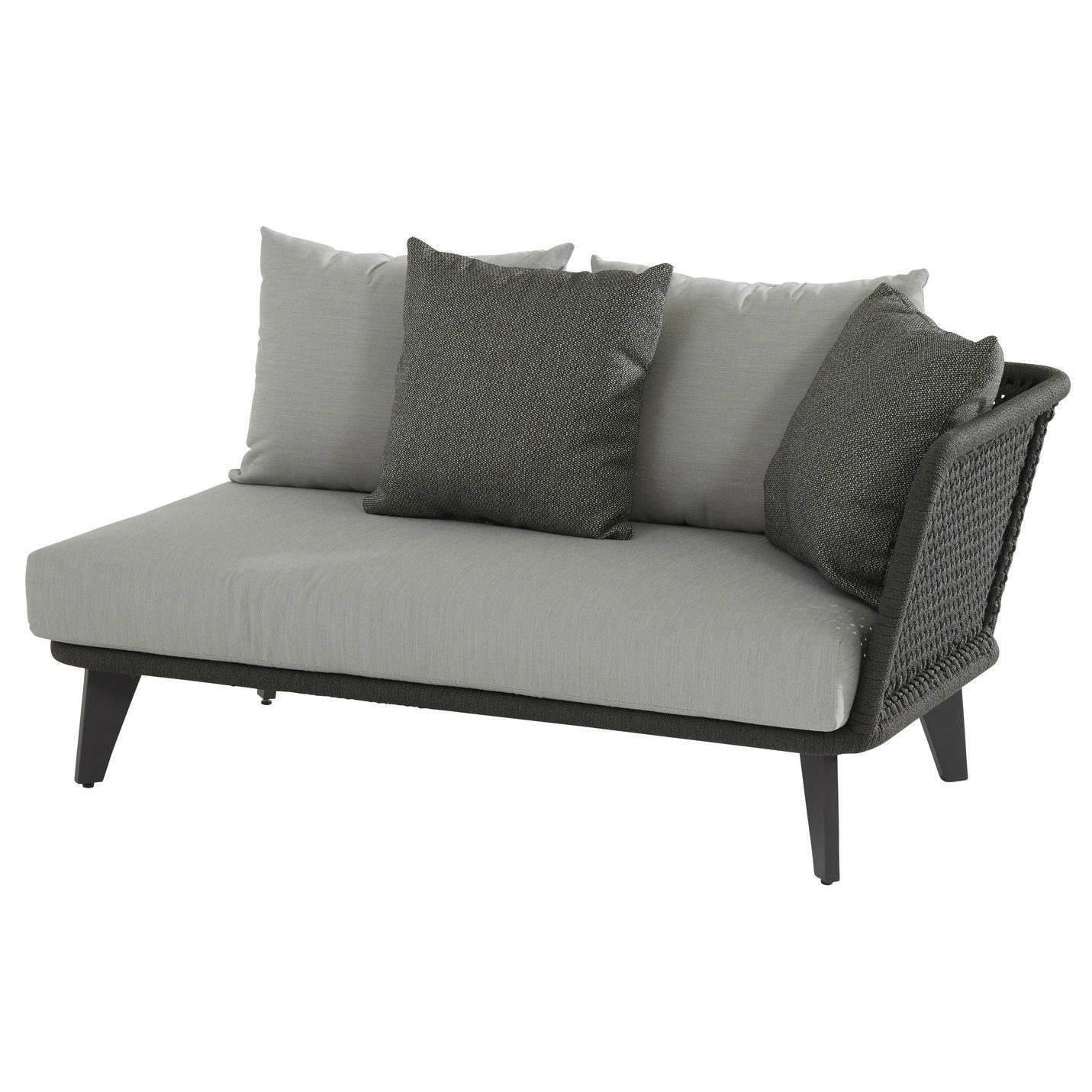 4Seasons Outdoor 2-Sitzer Loungesofa inkl. 3 Kissen & 2 Dekokissen, Armlehne links, Gestell Aluminium anthrazit, Rope schwarz