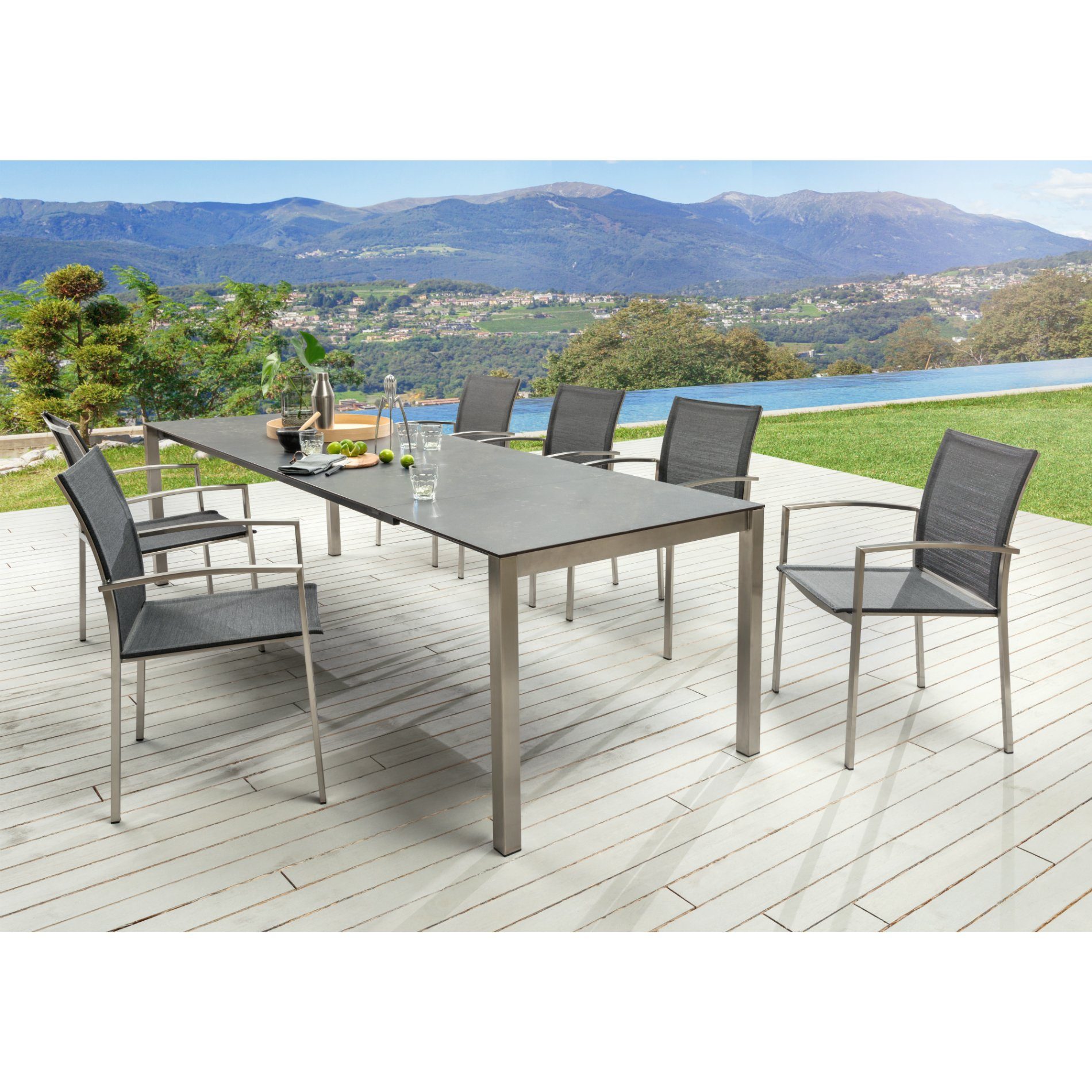 SIT Mobilia "Etna" Ausziehtisch, Gestell Edelstahl, Tischplatte Keramik