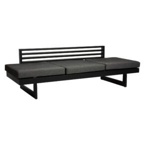 Stern Lounge/Liege "New Holly", Gestell Aluminium schwarz matt, Sitzfläche Textil Leinen grau, Outdoor-Kissen (100% Polyacryl) seidenschwarz mit schnelltrocknendem Schaum