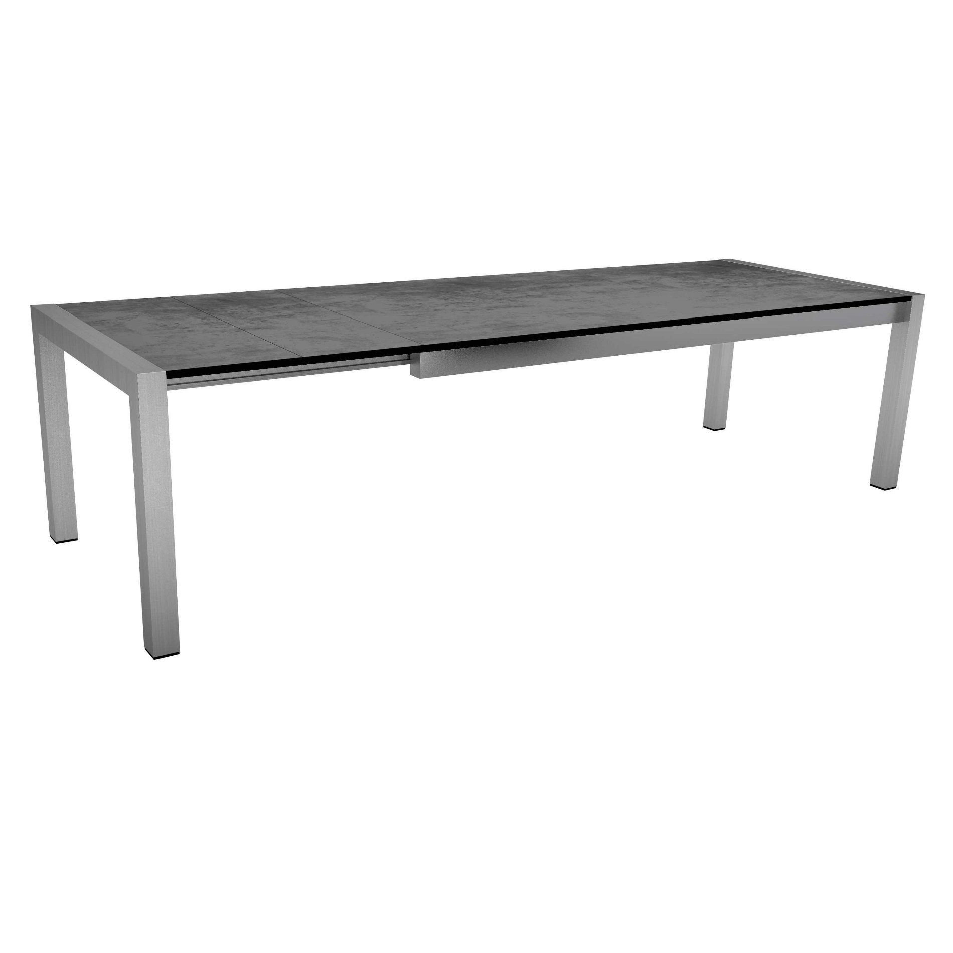 Ausziehtisch "Standard" von Stern, Gestell Edelstahl, Tischplatte HPL Zement, Größe: 214/294x100 cm