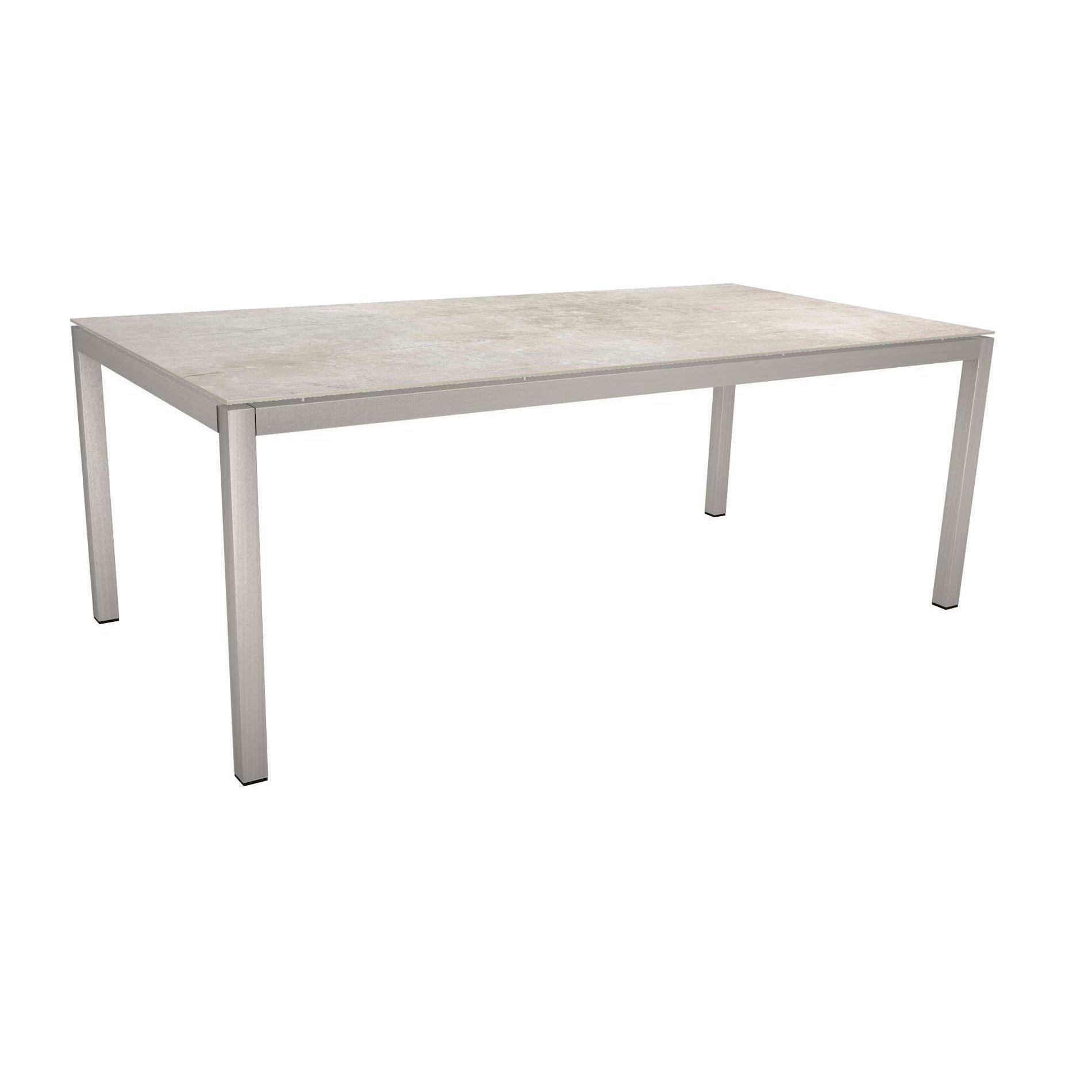 Stern Tischsystem, Gestell Edelstahl Vierkantrohr, Tischplatte Dekton Lava hellgrau, 200x100 cm
