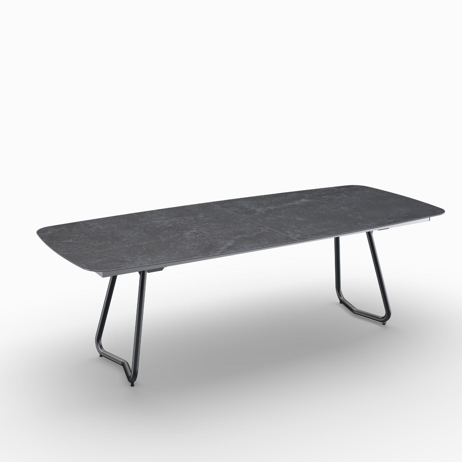 SIT Mobilia "Jura-Delemont" Ausziehtisch, Gestell Stahl anthrazit lackiert, Tischplatte Dekton Laos, 240/300x100 cm, geschlossen