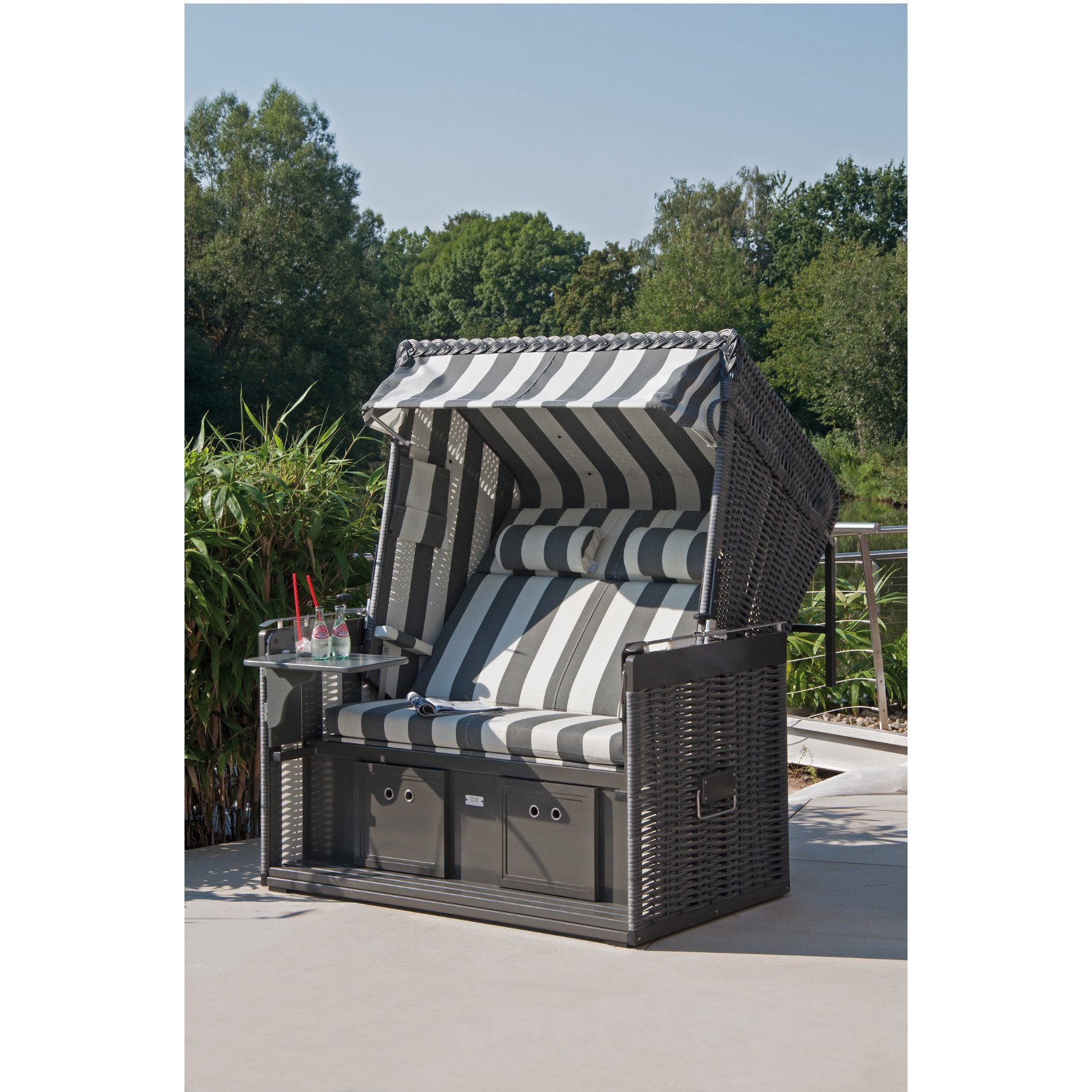 Sonnenpartner 2-Sitzer-XL Strandkorb "Präsidend Alu", Geflecht onix, Stoff-Dessin 70