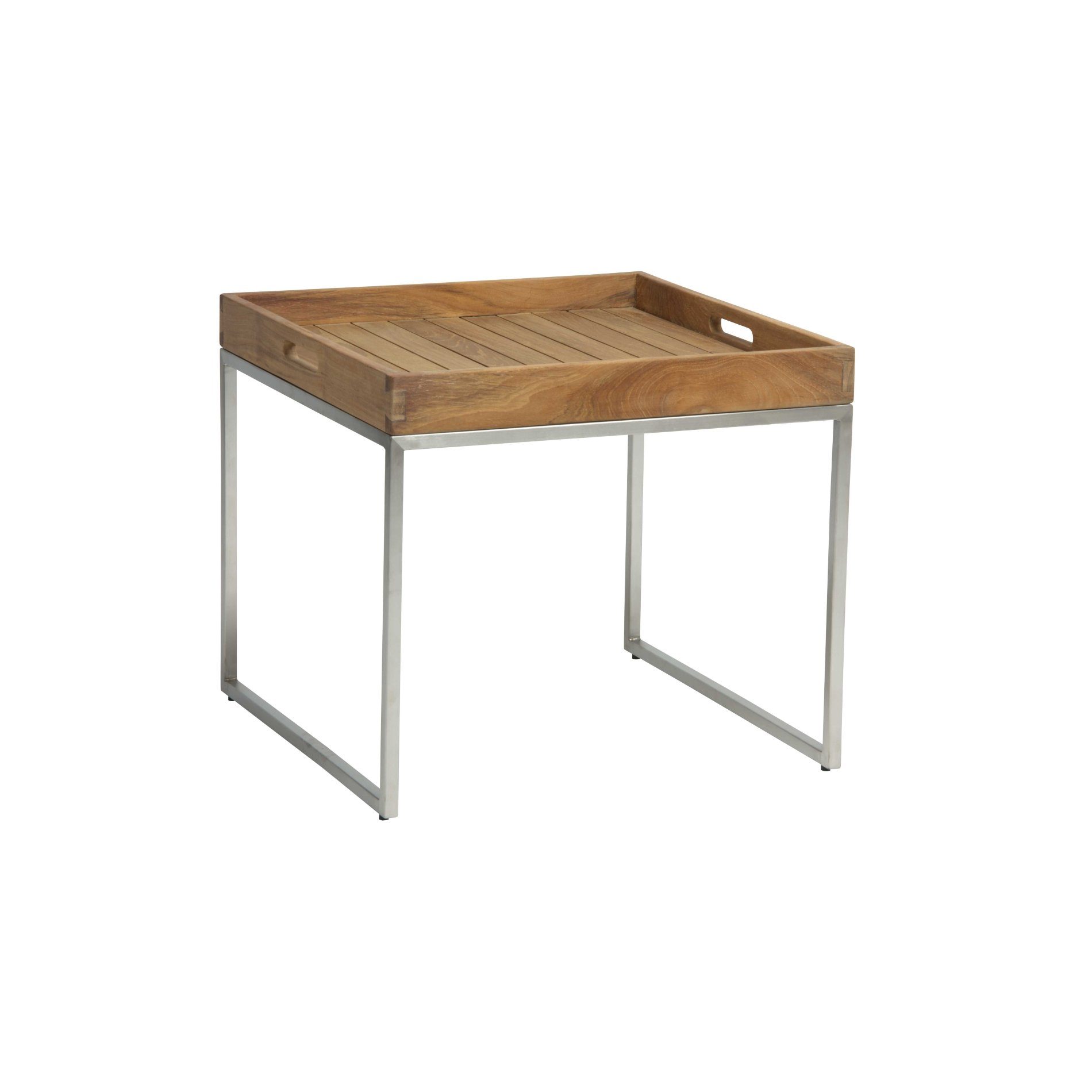 Stern Tabletttisch, Gestell Edelstahl. Tablett/Tischplatte Teak