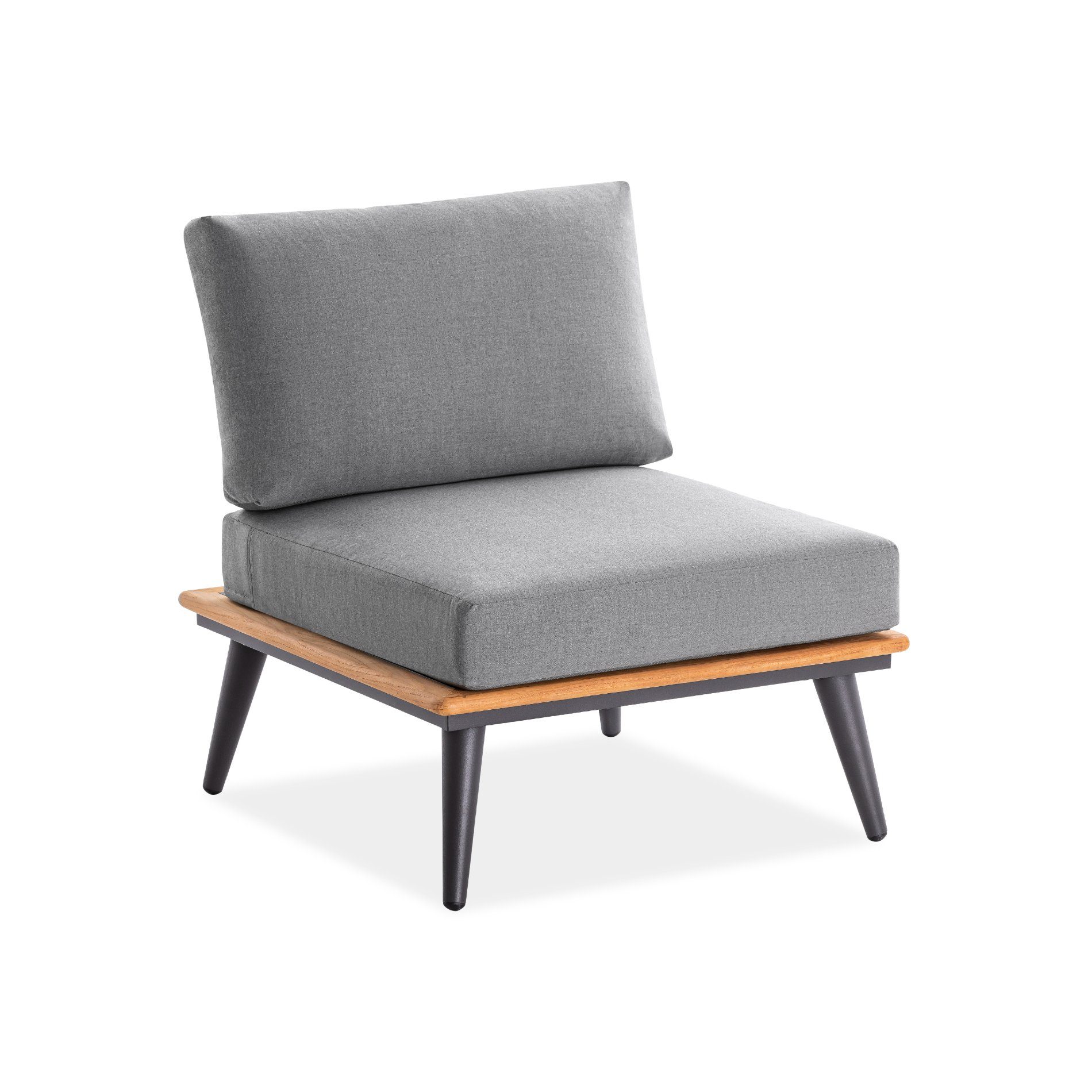Niehoff "Serra" Loungesessel, Gestell Aluminium anthrazit mit Teakholzrahmen, Polster Outdoor-Gewebe Canvas Heather anthrazit