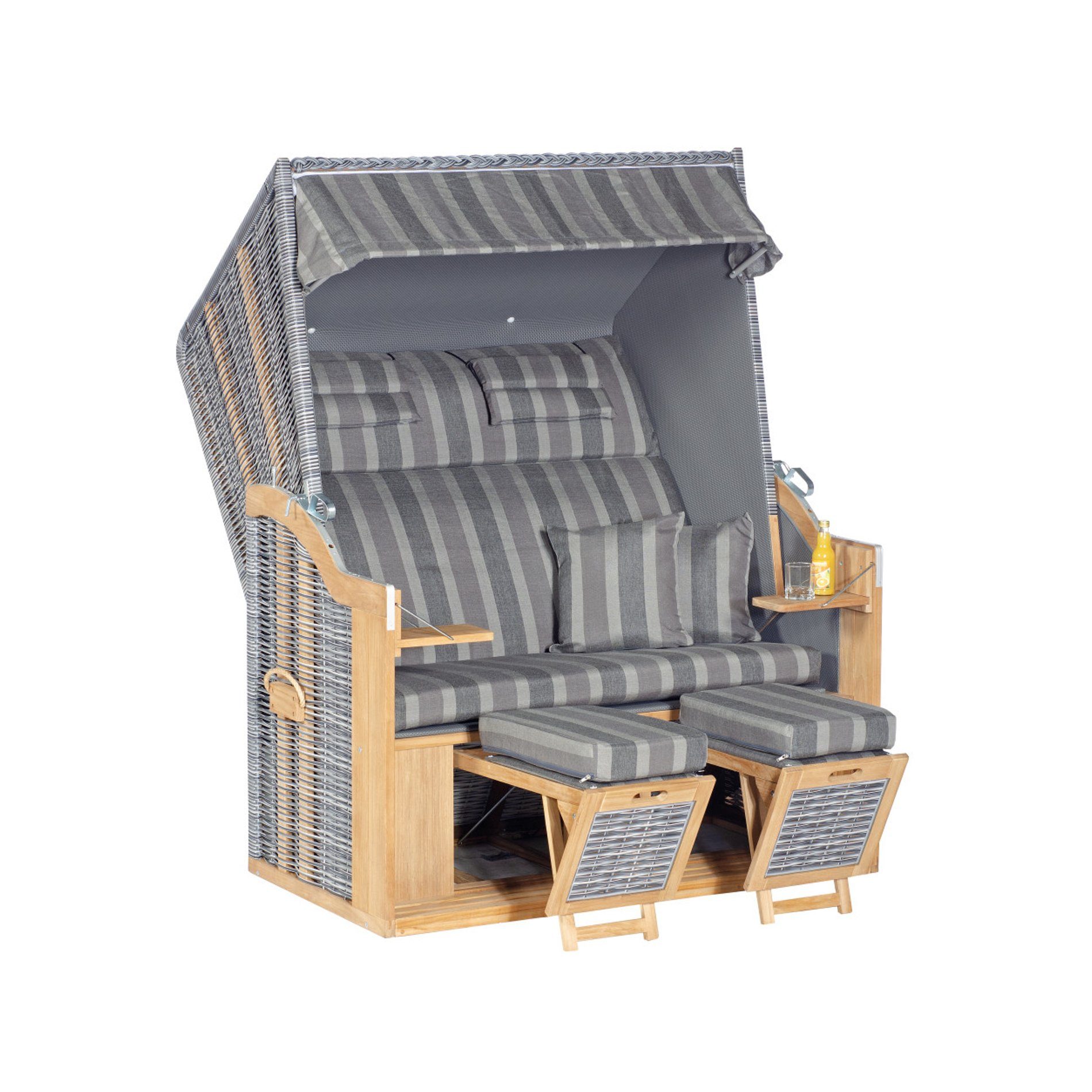Strandkorb "34 Z Teak XL", Teakholz natur, Geflecht onix, Stoff-Nr. 1232