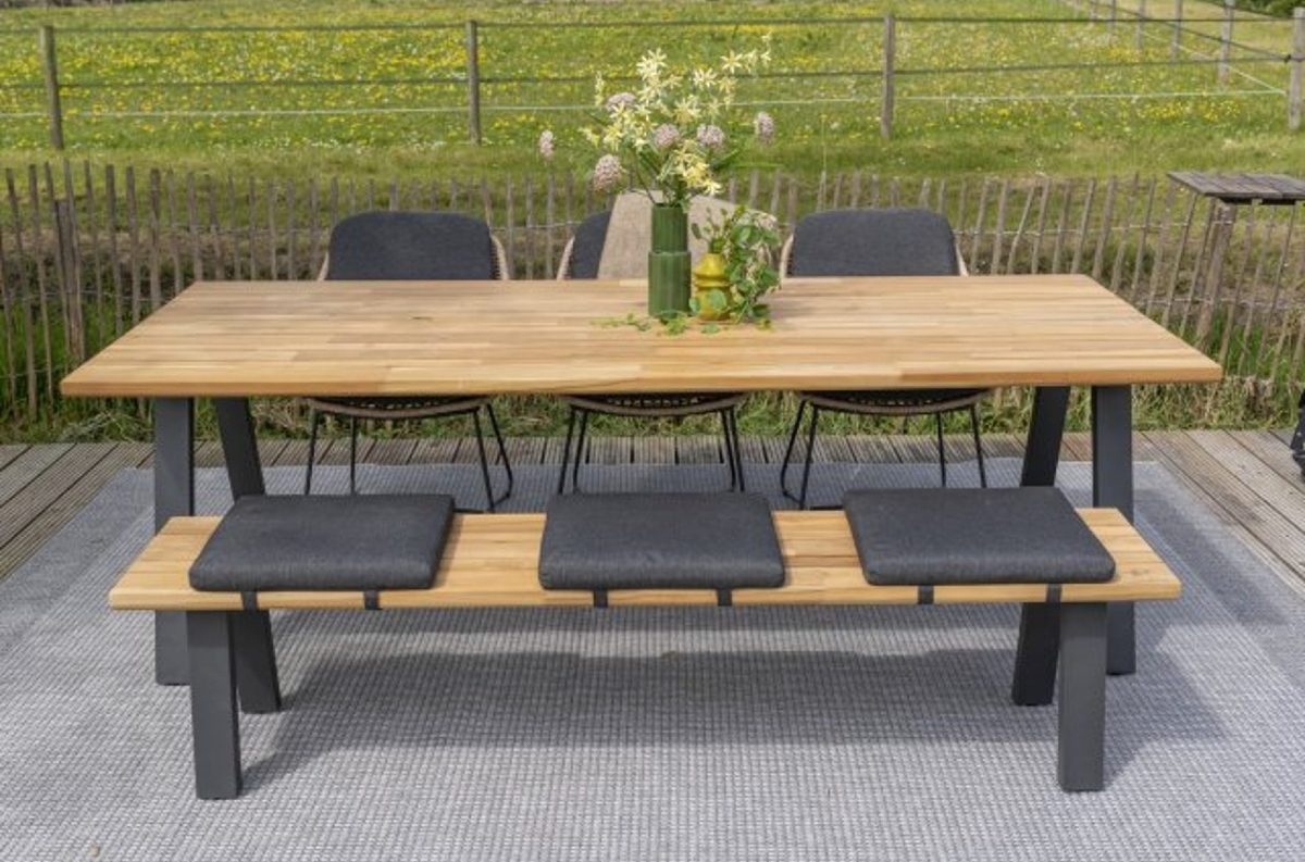 4Seasons Outdoor Ambassador Gartenbank inklusive Sitzkissen, Aluminium mit Teakholz