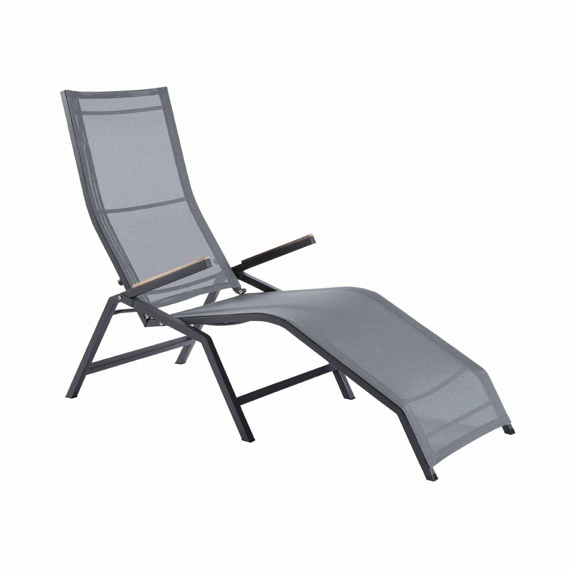 Diamond Garden "Valencia" Relaxliege, Gestell Edelstahl dunkelgrau, Liegefläche Sunproof® Sling schwarz/silber, Armlehnen Teak