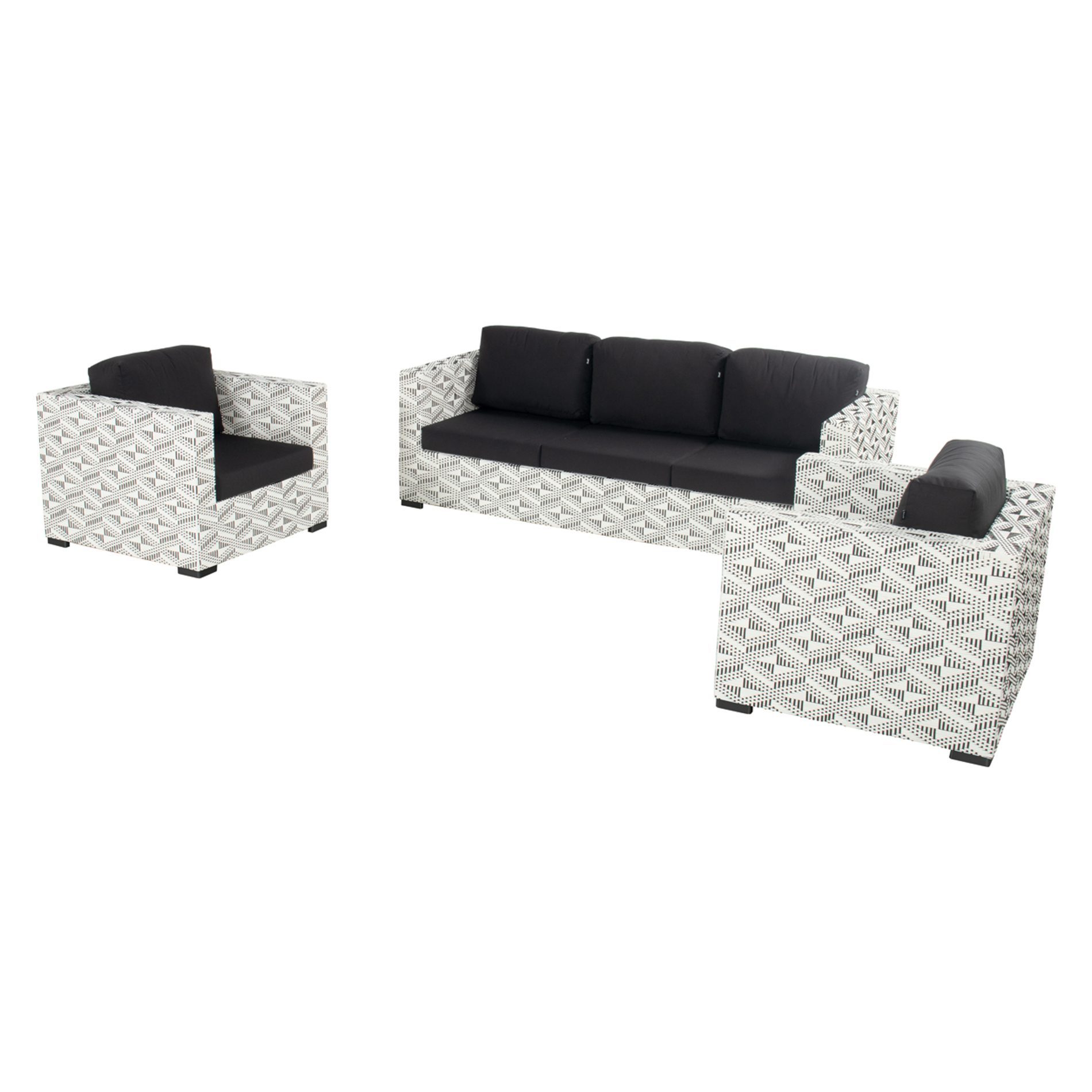Hartman "Maledives" Loungeset, Untergestell Alu, Kunststoffgeflecht schwarz-weiß, Kissenset schwarz