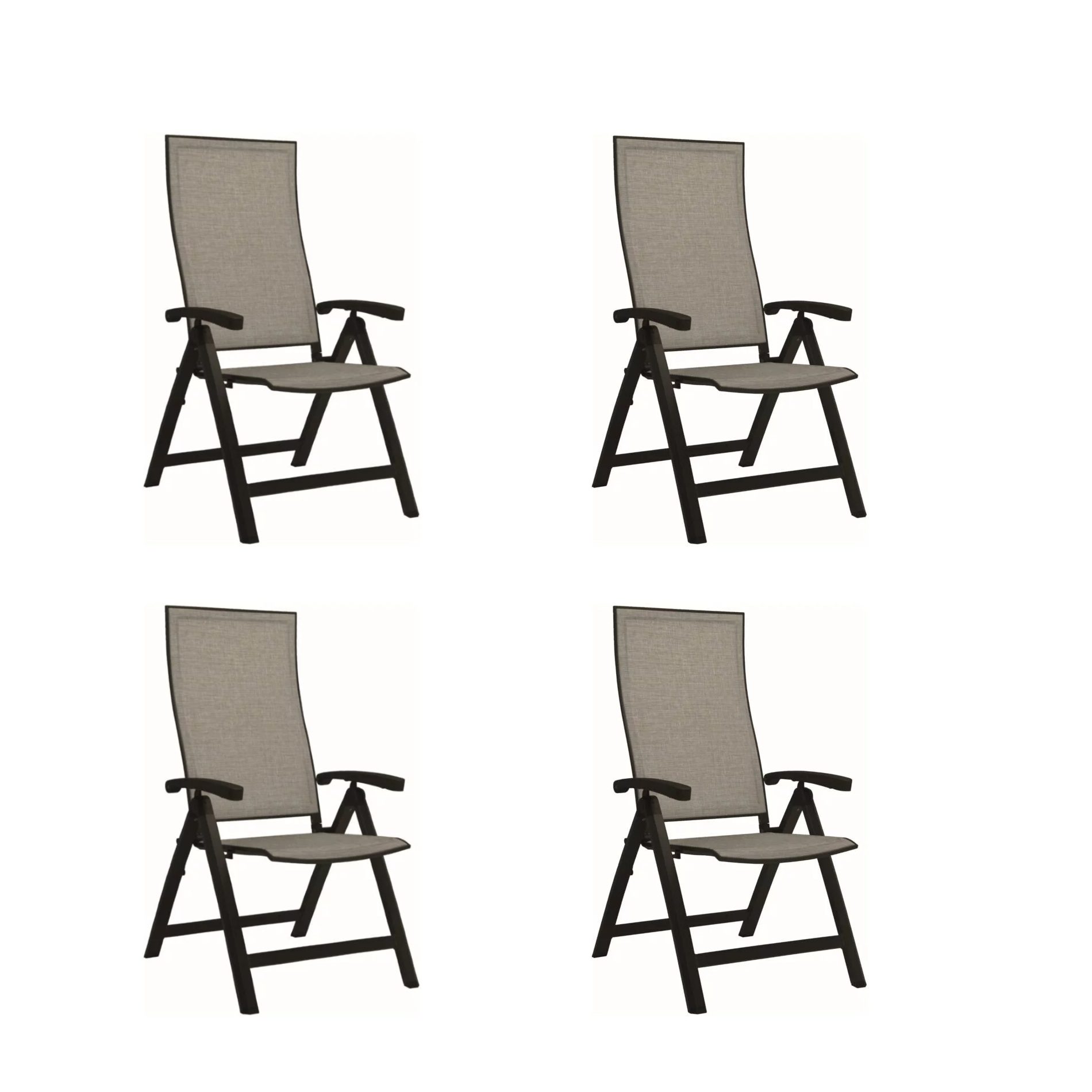 Stern "Kari" Klappsessel 4er-Set, Gestell Aluminium schwarz, Sitzfläche Textilbespannung Leinen grau