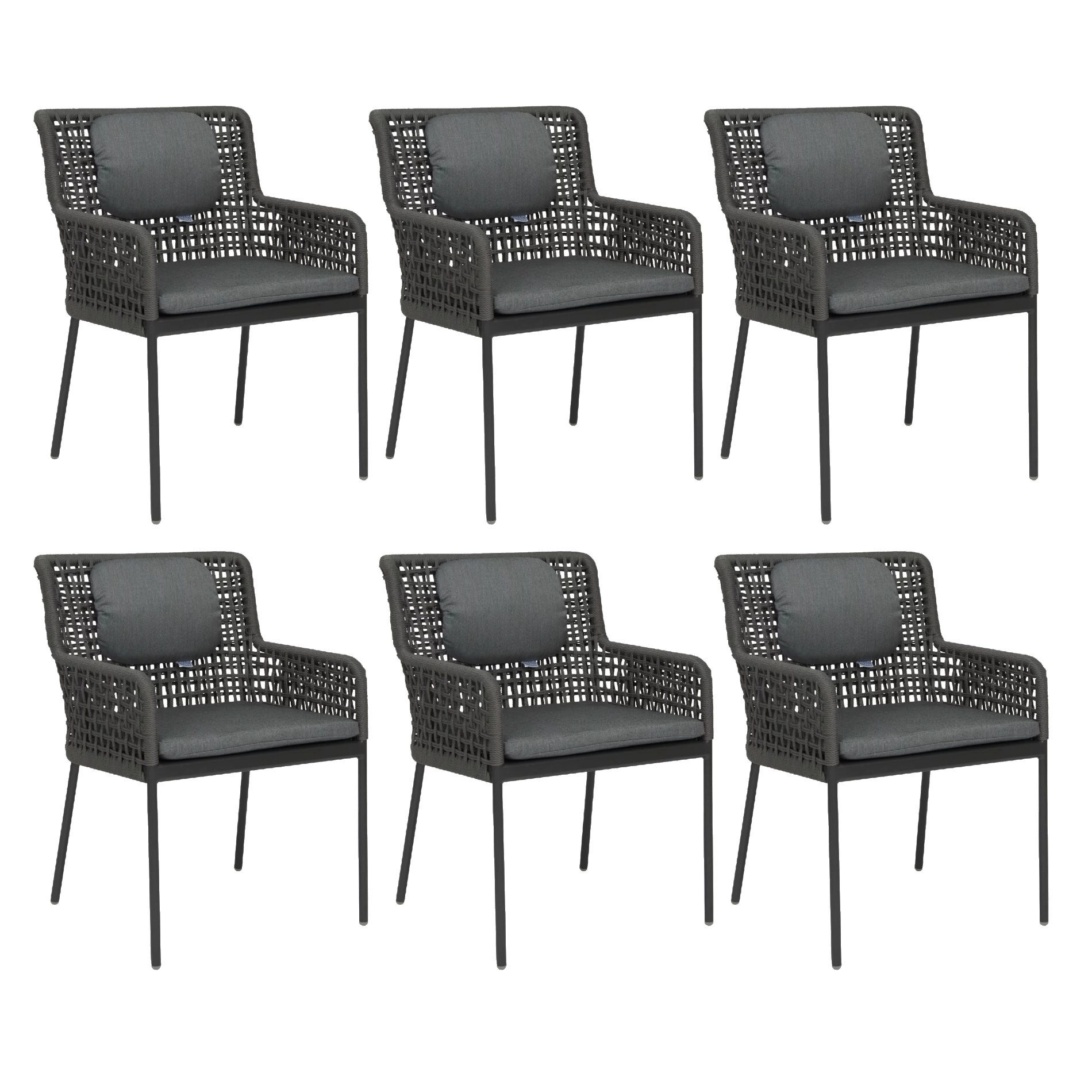 Stern "Greta" Dining-Sessel 6er-Set, Gestell Aluminium anthrazit, Bespannung Rope platin, Kissen seidengrau
