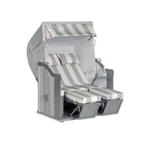 Sonnenpartner Strandkorb "Classic" 2-Sitzer, PVC-Kunststoffgeflecht silber, Stoff-Dessin 114 und uni hellgrau meliert