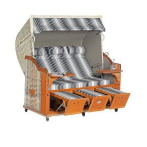 Sonnenpartner "Classic" Strandkorb, 3-Sitzer, PE-Kunststoffgeflecht antik-weiß,, Markisenstoff Dessin 172 und taupe