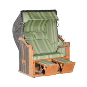 Sonnenpartner Strandkorb "Classic" 2-Sitzer, Halbliegemodell, PVC-Kunststoffgeflecht Anthrazit, Markisenstoff Dessin 119
