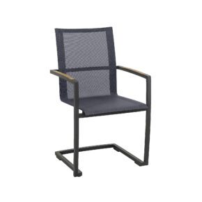 CASA DOMA "Mineo" Freischwinger, Gestell Edelstahl anthrazit, Sitzfläche Textilgewebe Sunproof® Sling schwarz/silber, Armlehnen Teak