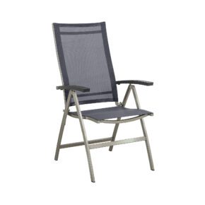 CASA DOMA "Mineo" Klappsessel, Gestell Edelstahl gebürstet, Sitzfläche Textilgewebe Sunproof® Sling schwarz/silber, Armlehnen Aluminium anthrazit