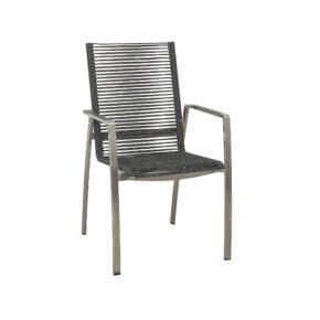 CASA DOMA "Mineo" Stapelstuhl, Edelstahl gebürstet, Bespannung Rope anthrazit, Armlehnen Aluminium