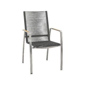 CASA DOMA "Mineo" Stapelstuhl, Edelstahl gebürstet, Bespannung Rope anthrazit, Armlehnen Teak