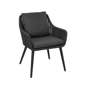 CASA DOMA "Ribera" Diningsessel L-Form, Rundrohr-Beine Edelstahl anthrazit, Sitz Rope anthrazit (vertikal rund), Kissen Tuvatextil® Panama grafito