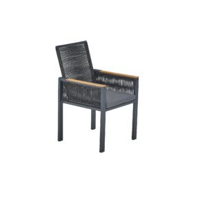 CASA DOMA "Carpino" Diningsessel, Aluminium anthrazit, Rope, Armlehnen Teakholz, Sitzkissen Tuvatextil® Farbe Panama Grafito