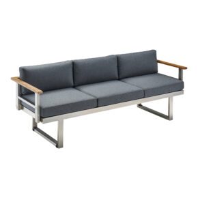 CASA DOMA "Aragona" 3-Sitzer Loungesofa, Edelstahl gebürstet, Teak, Polster Tuvatextil® Panama grafito