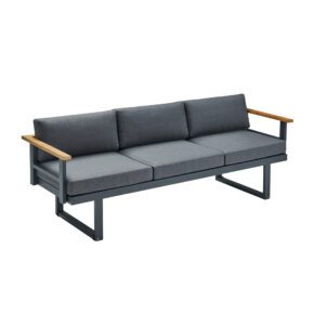 CASA DOMA "Aragona DINING" 3-Sitzer Loungesofa, Teak, Gestell Alu anthrazit, Polster Tuvatextil® Panama grafito