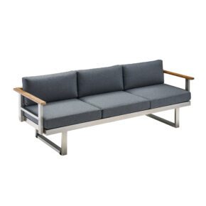 CASA DOMA "Aragona" 3-Sitzer Loungesofa, Gestell Edelstahl, Teak, Polster Tuvatextil® Panama grafito