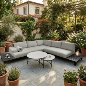 Hartman "Cameron" Loungeset, Alu-Gestell anthrazit, Textilbezüge Sunbrella® chalk grey, Tischplatte Keramik Mamoroptik