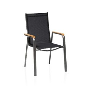 Kettler "Cirrus" Stapelsessel, Gestell Aluminium anthrazit, Sitz Textilgewebe anthrazit-grau, Armlehnen Teakholz