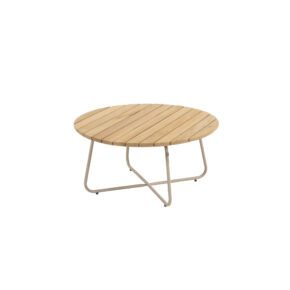 4Seasons Outdoor "Verdi" Kaffeetisch Ø 73 cm, Edelstahl latte, Tischplatte Teakholz