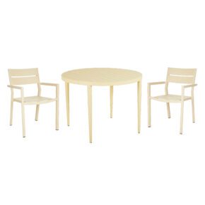 Brafab Gartenmöbel-Set 3-teilig, mit "Delia" Stapelstuhl Aluminium lemon und "Bigby" Tisch Ø 100 cm Aluminium lemon
