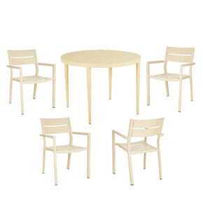 Brafab Gartenmöbel-Set 5-teilig, mit "Delia" Stapelstuhl Aluminium lemon und "Bigby" Tisch Ø 100 cm Aluminium lemon