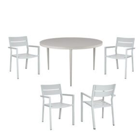 Brafab Gartenmöbel-Set 5-teilig, mit "Delia" Stapelstuhl Aluminium light grey und "Bigby" Tisch Ø 130 cm Aluminium light grey