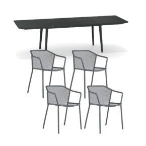 Emu Gartenmöbel-Set 5-tlg. mit Ausziehtisch "Plus4" und Stapelstuhl "Darwin", Stahl eisen antik