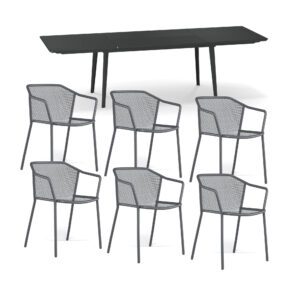 Emu Gartenmöbel-Set 7-tlg. mit Ausziehtisch "Plus4" und Stapelstuhl "Darwin", Stahl eisen antik