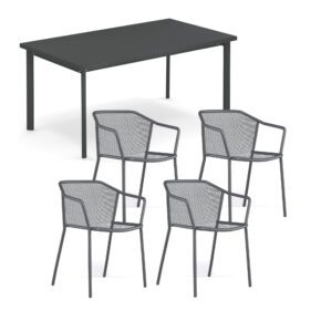 Emu Gartenmöbel-Set 5-tlg. mit Gartentisch "Star" 160x90 cm, Stahl eisen antik, und Stapelstuhl "Darwin", Stahl eisen antik