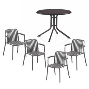 Kettler "Lago" Stapelstuhl, Gestell und Sitzfläche Kunststoff grau, mit Klapptisch "Boulevard" Ø 100 cm, Gestell Aluminium anthrazit Tischplatte Kettalux-Plus anthrazit