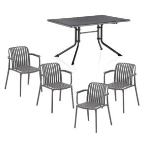 Kettler "Lago" Stapelstuhl, Gestell und Sitzfläche Kunststoff grau, mit Klapptisch "Boulevard" 115x70 cm, Gestell Aluminium anthrazit Tischplatte Kettalux-Plus anthrazit