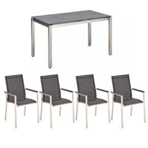 Gartenmöbel-Set mit Liadomo "Motta" Gartenstuhl und CASA DOMA "Carini" Tisch 130x80 cm, Gestelle Edelstahl gebürstet, Tischplatte HPL Chromix anthrazit