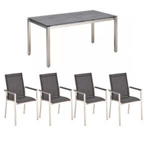 Gartenmöbel-Set mit Liadomo "Motta" Gartenstuhl und CASA DOMA "Carini" Tisch 160x90 cm, Gestelle Edelstahl gebürstet, Tischplatte HPL Chromix anthrazit