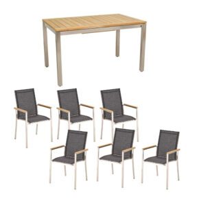 Gartenmöbel-Set mit Liadomo "Motta" Gartenstuhl und CASA DOMA "Ugento" Tisch 130/180x80 cm, Gestelle Edelstahl gebürstet