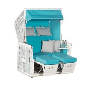 Sonnenpartner Strandkorb "Konsul", 2-Sitzer, Polyrattan white-washed, Stoff-Dessin uni türkis