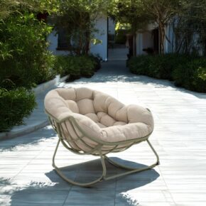 Lesli Living "Cozy" Schaukelstuhl, Aluminium soft green matt, Kissen beige