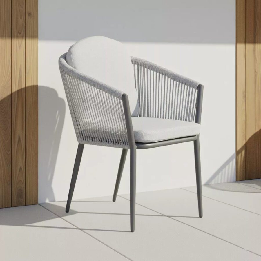 Liadomo "Latina" Diningsessel, stapelbar, Gestell Aluminium anthrazit, Rope & Polster light grey