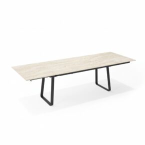 SIT Mobilia "Atlas" Ausziehtisch 210/267x95 cm, Gestell Stahl anthrazit lackiert, Tischplatte Keramik Travertin mit Dreheinlage