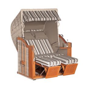 Sonnenpartner Strandkorb "Classic" Halblieger, Geflecht Antik-Weiß, Gartenmöbelstoff Dessin Vito und Markisenstoff uni taupe
